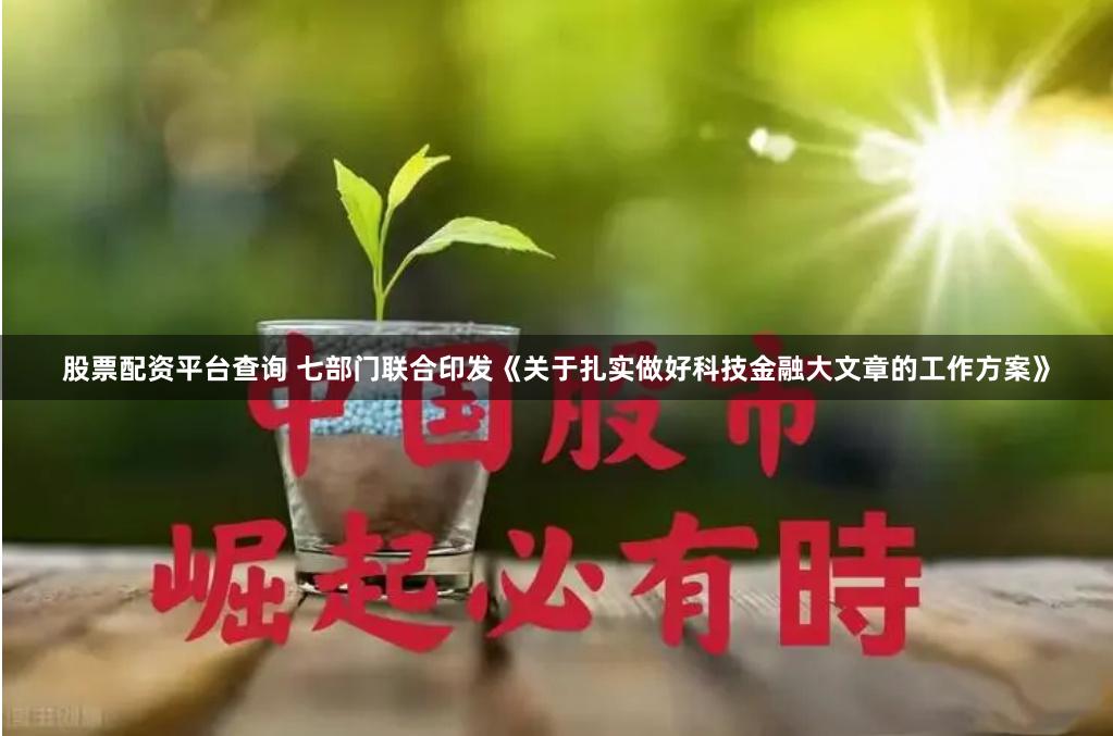 股票配资平台查询 七部门联合印发《关于扎实做好科技金融大文章的工作方案》